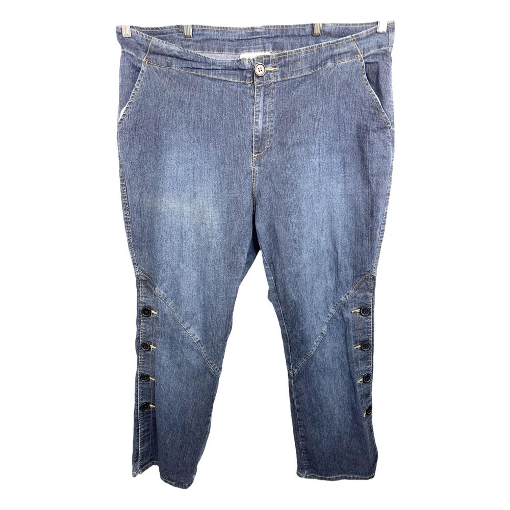 Denim 24 7 Roamans Plus Size 26W Jeans‎ Boot Cut Flare Button Hem Dark Blue 1359